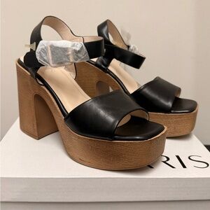 NWT ORRIS Chic Black Leather Platform Sandals